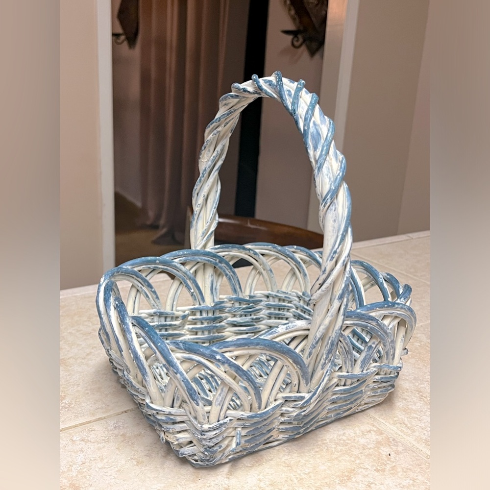 Japanese Blue/White Woven Basket made in 1960s